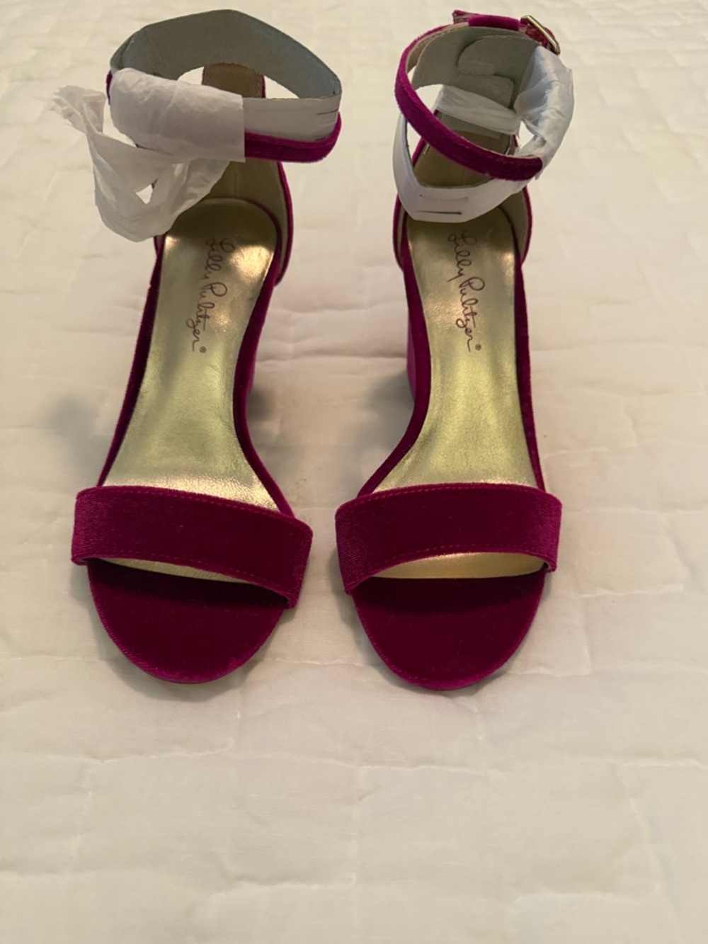 Lilly Pulitzer Fuchsia Velvet Ankle-Strap Heels